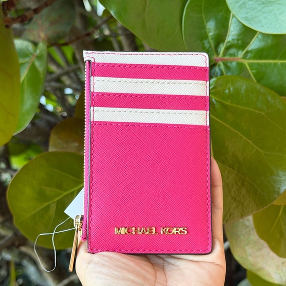 Michael Kors Handbags - Michael Kors Jet Set Top Zip Card Case Wallet Electric Pink Multi